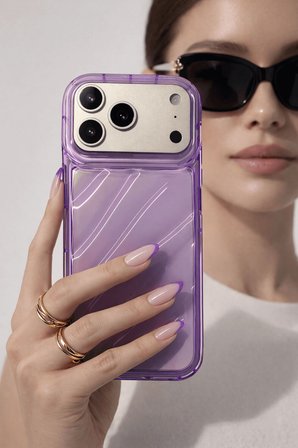 iPhone 17 Pro Max Uyumlu Telefon Kılıfı Kamera Çıkıntılı Kabartmalı Parlak Desenli Darbe Emici Silikon Kılıf