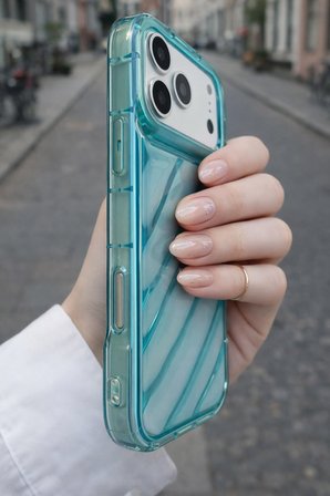 iPhone 17 Pro Max Uyumlu Telefon Kılıfı Kamera Çıkıntılı Kabartmalı Parlak Desenli Darbe Emici Silikon Kılıf