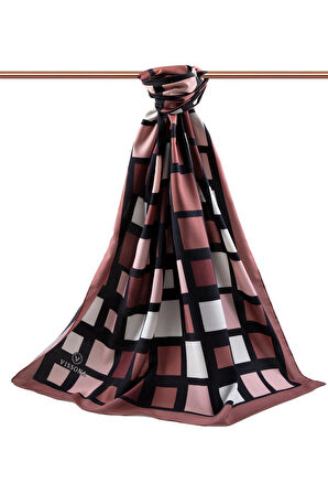 LÜKS MEDİNE İPEĞİ KARE DESENLİ GÜL KURUSU RENKLİ 75X195 KIRIŞMAZ ŞAL MOSS KREP DİKİŞ TİPİ İTALYAN DİKİŞLİ