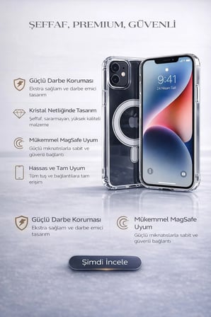 iPhone 11 Uyumlu Kamera Korumalı Magsafe Wireless Şarj Özellikli Lüks Şeffaf Silikon Telefon Kılıfı