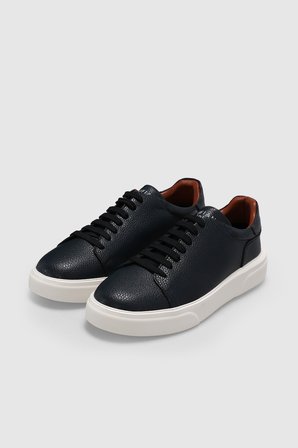 Tommy Erkek Deri Sneaker Ayakkabı Lacivert