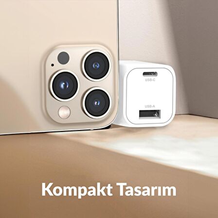 Juo 35W GaN USB-C + USB-A Şarj Aleti iPhone & iPad & Samsung PPS Uyumlu PD QC4.0 Type-C Hızlı Şarj Cihazı Beyaz