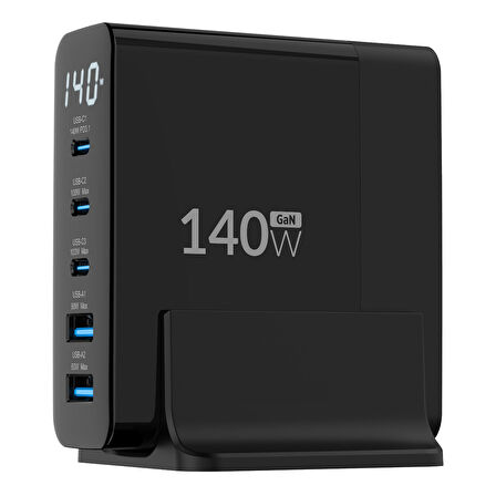 Juo 140W GaN PD 3.1 Masaüstü Hızlı Şarj Cihazı 3 Type-C + 2 USB-A iPhone & MacBook & Laptop Uyumlu Şarj Aleti