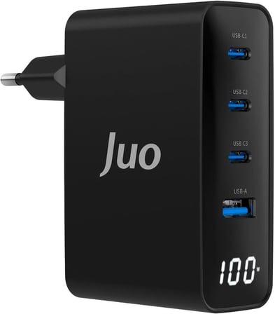 Juo 100W GaN Led Ekranlı 3 Type-C + USB-A Hızlı Şarj Cihazı iPhone & Macbook & Notebook Şarj Aleti Outlet