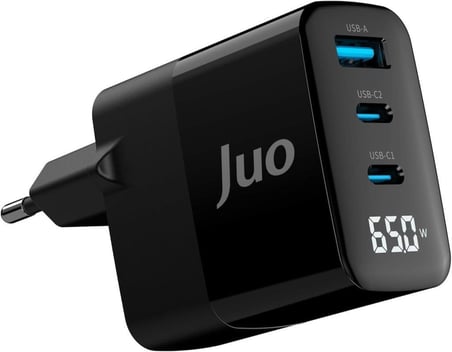 Juo 65W Gan Led Ekranlı Hızlı Şarj Cihazı 2 Type-C + Usb-A Apple Uyumlu iPhone & iPad & Notebook Şarj Aleti Outlet
