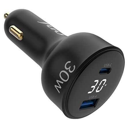 Juo 30W Led Ekranlı Type-C + USB-A Araç Şarj Aleti iPhone & Android & Tablet Araç içi Şarj Cihazı