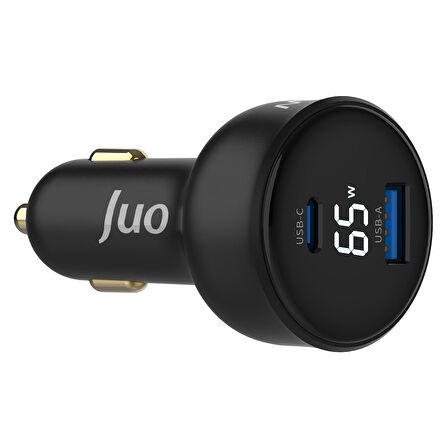 Juo 65W Led Ekranlı Type-C + USB-A Araç Şarj Aleti iPhone & Android & Notebook Araç içi Şarj Cihazı