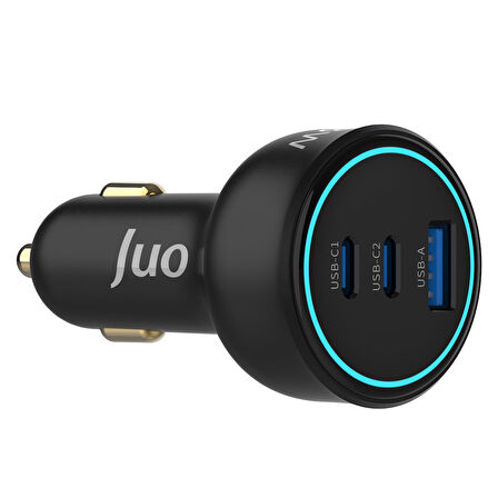 Juo 138W 3 Portlu Type-C + USB-A Araç Şarj Aleti PD 3.0 & QC 4.0 Hızlı Araç içi Şarj Cihazı