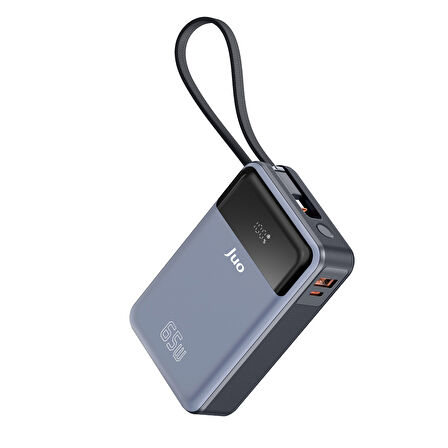 Juo 20000mAh 65W LED Ekranlı USB-A + Type-C Kablolu Taşınabilir Hızlı Şarj Cihazı Powerbank