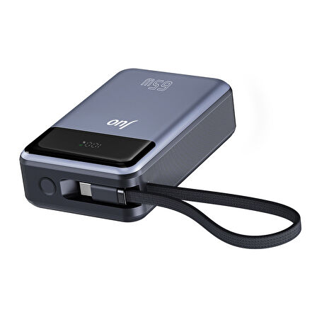 Juo 20000mAh 65W LED Ekranlı USB-A + Type-C Kablolu Taşınabilir Hızlı Şarj Cihazı Powerbank