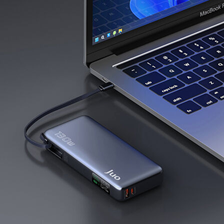 Juo 20000mAh 130W LED Ekranlı USB-A + Type-C Kablolu Powerbank Taşınabilir Hızlı Şarj Cihazı