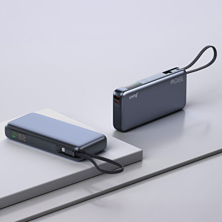 Juo 20000mAh 130W LED Ekranlı USB-A + Type-C Kablolu Powerbank Taşınabilir Hızlı Şarj Cihazı