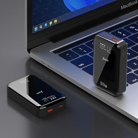 Juo 10000mAh 33W LED Watt Amper Göstergeli USB-A + Type-C Powerbank Taşınabilir Hızlı Şarj Cihazı