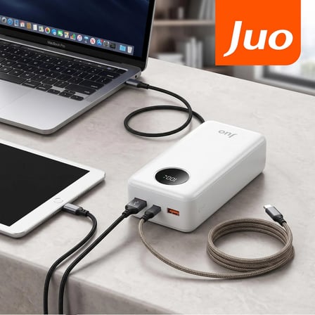 Juo 30000mAh 22.5W Dijital Led Ekranlı Taşınabilir Hızlı Şarj Cihazı Powerbank Beyaz