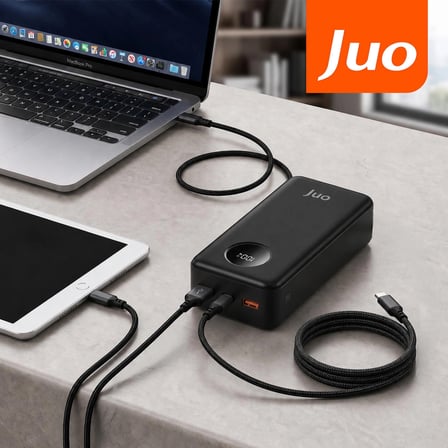 Juo 30000mAh 22.5W Dijital Led Ekranlı Taşınabilir Hızlı Şarj Cihazı Powerbank Siyah