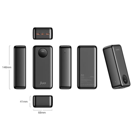Juo 30000mAh 22.5W Dijital Led Ekranlı Taşınabilir Hızlı Şarj Cihazı Powerbank Siyah