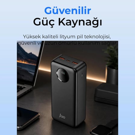 Juo 30000mAh 22.5W Dijital Led Ekranlı Taşınabilir Hızlı Şarj Cihazı Powerbank Siyah
