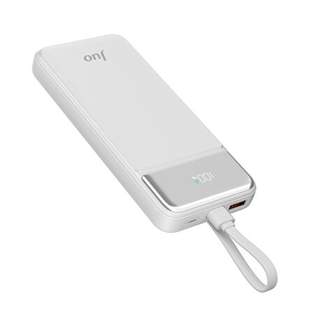Juo 10000mAh 22.5W Led Ekranlı Lightning ve Type-C Kablolu Powerbank Taşınabilir Hızlı Şarj Cihazı Beyaz