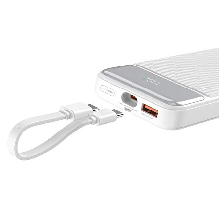 Juo 10000mAh 22.5W Led Ekranlı Lightning ve Type-C Kablolu Powerbank Taşınabilir Hızlı Şarj Cihazı Beyaz
