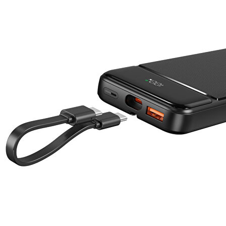 Juo 10000mAh 22.5W Led Ekranlı Lightning ve Type-C Kablolu Powerbank Taşınabilir Hızlı Şarj Cihazı Siyah