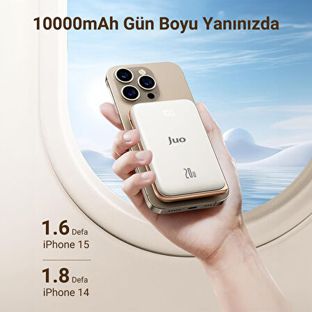 Juo Magsafe Powerbank 10000mAh Standlı 20W Dahili Type-C Kablolu Taşınabilir Hızlı Şarj Cihazı Beyaz