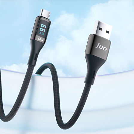 Juo 66W Dijital Led Ekranlı Örgülü USB-A to USB Type-C Hızlı Şarj ve Data Kablosu 2 Metre