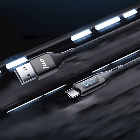 Juo 66W Dijital Led Ekranlı Örgülü USB-A to USB Type-C Hızlı Şarj ve Data Kablosu 2 Metre