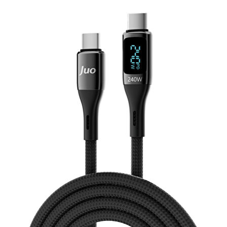 Juo 240W Dijital Led Ekranlı E-Mark Çipli PD 3.1 USB Type-C to Type-C Hızlı Şarj ve Data Kablosu 1 Metre