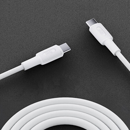 Juo 60W USB Type-C to Type-C Silikon Hızlı Şarj ve Data Kablosu Beyaz 1 Metre