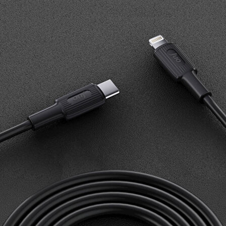 Juo 27W USB Type-C to Lightning iPhone iPad Silikon Hızlı Şarj ve Data Kablosu Siyah 2 Metre