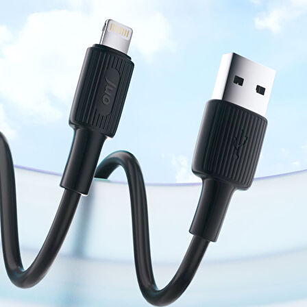 Juo 12W 2.4A USB-A to Lightning iPhone iPad Silikon Hızlı Şarj ve Data Kablosu Siyah 1 Metre