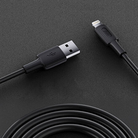 Juo 12W 2.4A USB-A to Lightning iPhone iPad Silikon Hızlı Şarj ve Data Kablosu Siyah 1 Metre