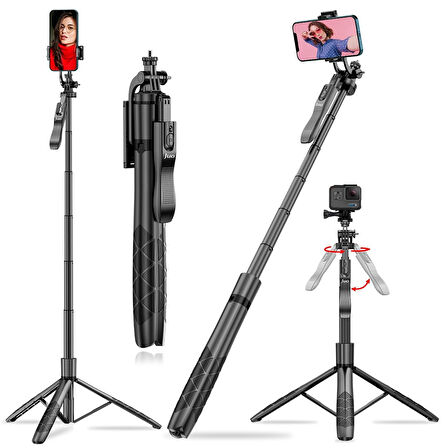 Juo JST40 Alüminyum Tripod Monopod Selfie Çubuğu Kumandalı Android iPhone GoPro Uyumlu