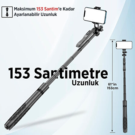 Juo JST40 Alüminyum Tripod Monopod Selfie Çubuğu Kumandalı Android iPhone GoPro Uyumlu