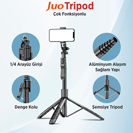 Juo JST40 Alüminyum Tripod Monopod Selfie Çubuğu Kumandalı Android iPhone GoPro Uyumlu