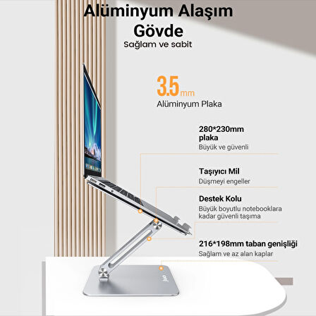 Juo Alüminyum Notebook Standı Yükseklik ve Eğim Ayarlı Ergonomik Metal Laptop Standı