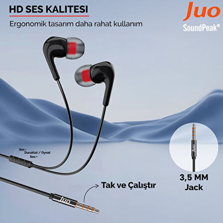 Juo 3.5mm Jack Girişli Mikrofonlu Kablolu Kulak İçi Kulaklık