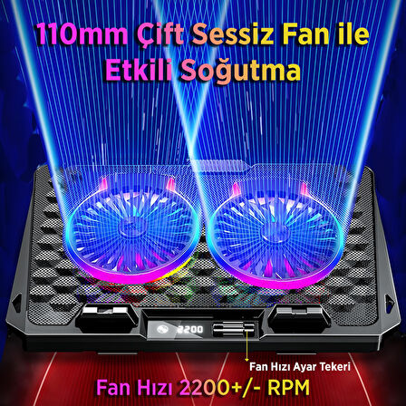 Juo Odin RGB Işıklı Gaming 2200RPM Çift Fan LED Display Laptop Notebook Soğutucu Stand