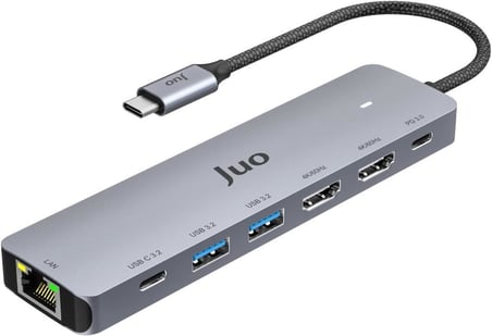 Juo Type-C 2xHDMI Dual MST 4K 60Hz Gigabit Ethernet Dönüştürücü 100W USB 3.2 Çoklayıcı Hub - TEŞHİR