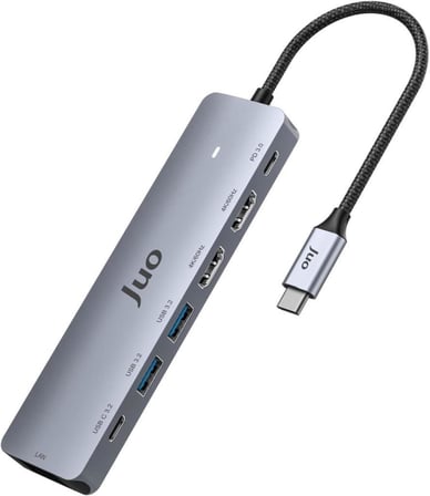 Juo Type-C 2xHDMI Dual MST 4K 60Hz Gigabit Ethernet Dönüştürücü 100W USB 3.2 Çoklayıcı Hub - TEŞHİR