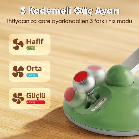 Juo Q3 120° Salınımlı 3 Kademeli LED Işıklı Şarjlı Masaüstü Fan Vantilatör Retro Bej