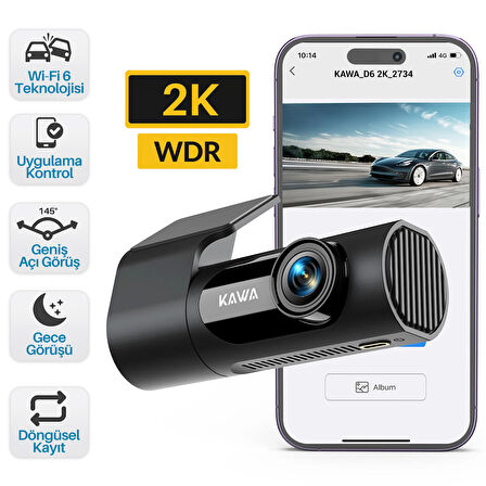 Kawa D6 2K 1440P WiFi Araç Kamerası 145° Geniş Açı WDR Ön Kamera