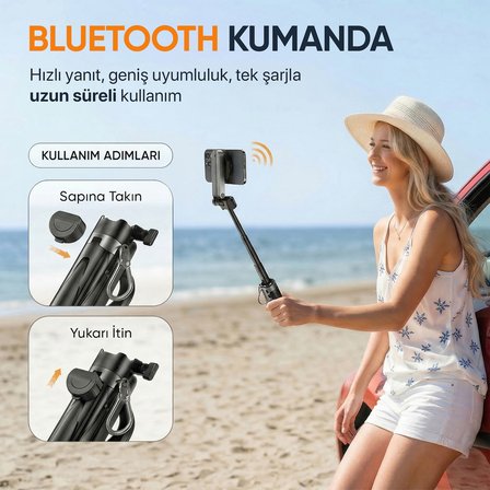 Juo JST30 Magsafe Manyetik Kumandalı Tripod Monopod Selfie Çubuğu Android iPhone Uyumlu Beyaz