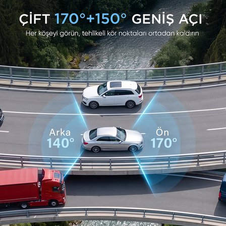 Juo C20 4K UHD Ön + FHD Arka 2 Kameralı WiFi GPS HDR Araç Kamerası Ekranlı 170° Geniş Açı Gece Görüş Araç içi Kamera
