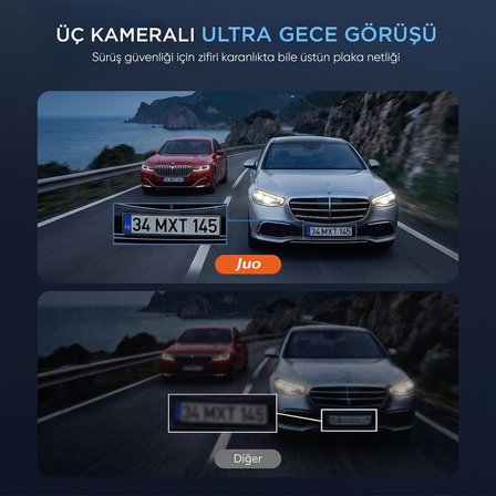 Juo C30 2K QHD Ön + FHD iç + FHD Arka 3 Kameralı WiFi GPS HDR Araç Kamerası Ekranlı 170° Geniş Açı Gece Görüş Araç içi Kamera