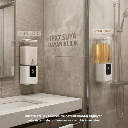 Pizen Aqua Otomatik Sensörlü Sıvı Sabunluk Şarjlı 5 Kademeli Akış Ipx7 Suya Dayanıklı Dijital Ekran