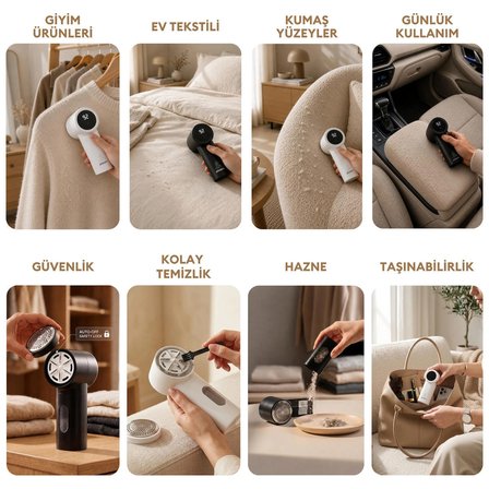 Pizen Wax 6 Bıçaklı USB Şarjlı Taşınabilir Tüy ve Tiftik Temizleyici 3 Kademeli Dijital Gösterge 2 Yedek Bıçak