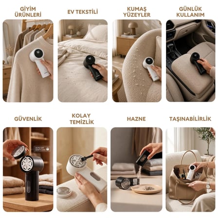 Pizen Wax 6 Bıçaklı USB Şarjlı Taşınabilir Tüy ve Tiftik Temizleyici 3 Kademeli Dijital Gösterge 2 Yedek Bıçak