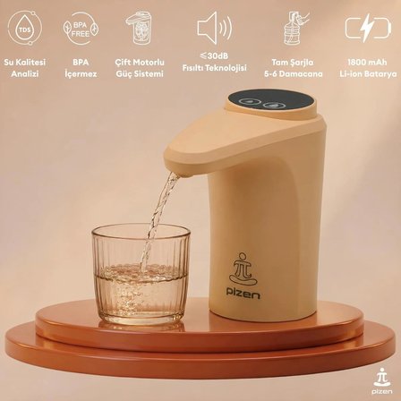 Pizen Flow USB Şarjlı Otomatik Damacana Su Pompası Tds Ölçer 250ML 500ML 1l 2l Ölçü Özellikli