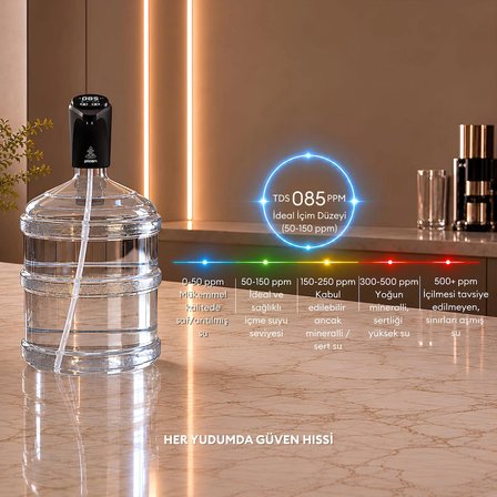 Pizen Flow USB Şarjlı Otomatik Damacana Su Pompası Tds Ölçer 250ML 500ML 1l 2l Ölçü Özellikli